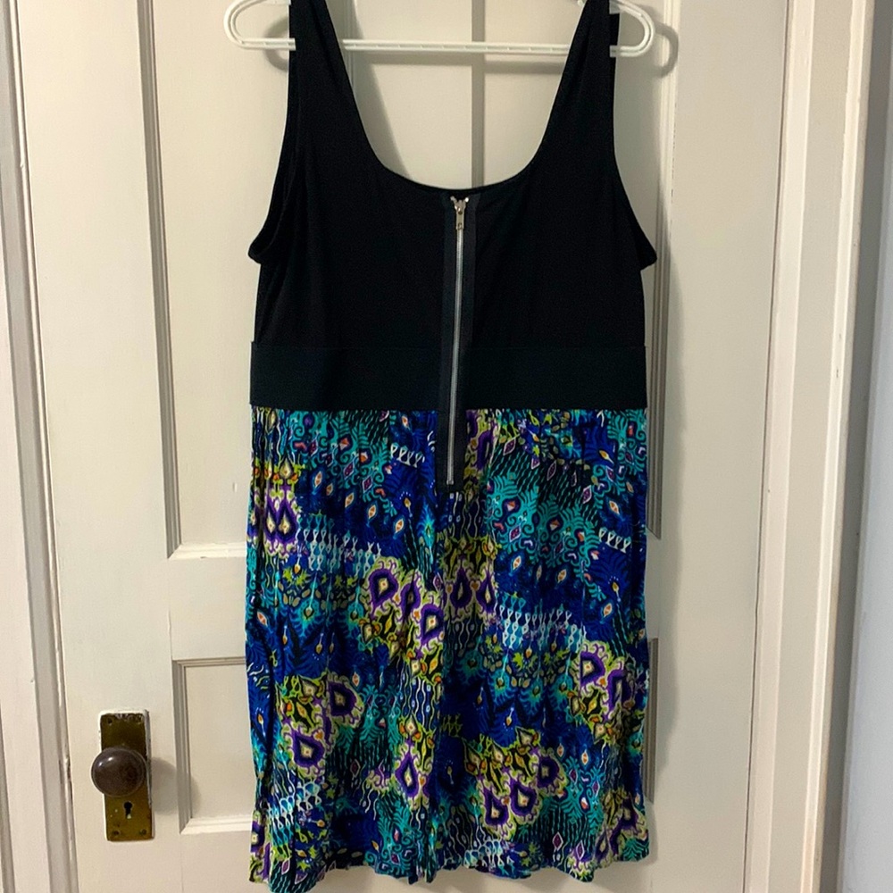 Size Large black + print tank dress with wide elastic waist by MSK